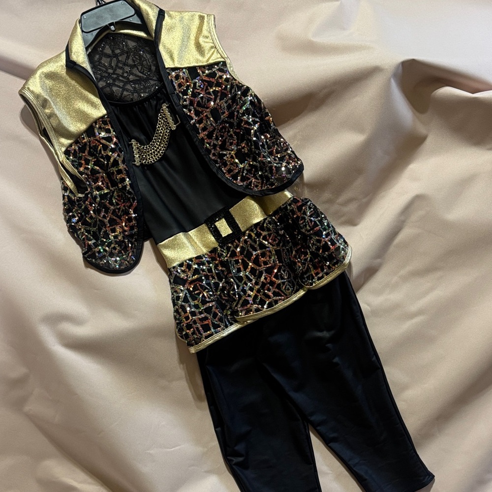 Two piece Hip Hop “leather”like crop length Unitard and Embellished Jacket